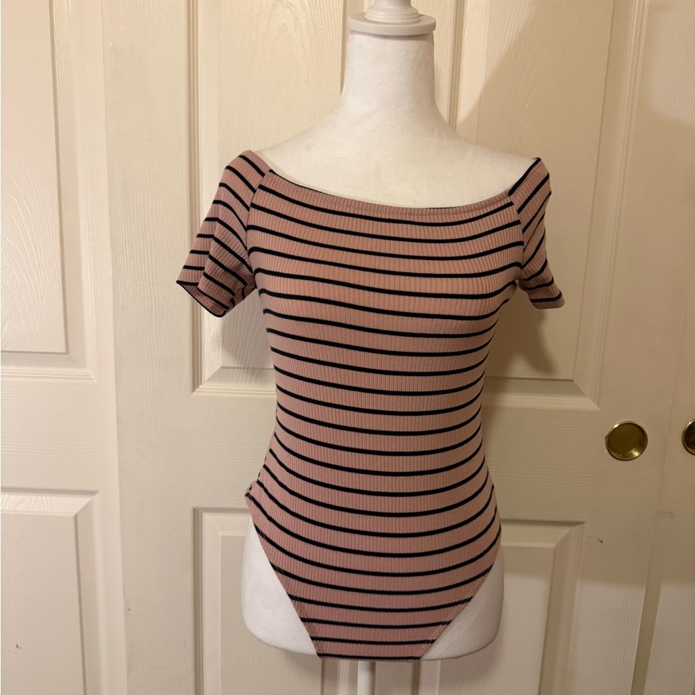 Charlotte Russe Striped Off Shoulder Bodysuit